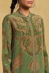 Ritu Kumar_Green Rayon Crepe Paisley Band Collar Kurta _at_Aza_Fashions