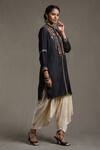 Buy_Ritu Kumar_Black Yarn Dyed Cotton-blue Chevron Floral Embroidered Kurta_Online_at_Aza_Fashions