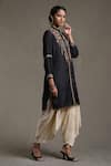 Buy_Ritu Kumar_Black Yarn Dyed Cotton-blue Chevron Embroidered Floral Mandarin Collar Kurta _Online_at_Aza_Fashions