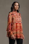 Buy_Ritu Kumar_Orange Viscose Chiffon And Embroidery Geometric Band Short Kurta _Online_at_Aza_Fashions