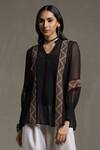 Ritu Kumar_Black Viscose Georgette Embroidery Thread Band Collar Button Down Short Kurta _Online_at_Aza_Fashions