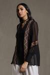 Buy_Ritu Kumar_Black Viscose Georgette Embroidery Thread Band Collar Button Down Short Kurta _Online_at_Aza_Fashions