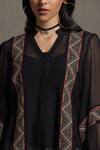 Ritu Kumar_Black Viscose Georgette Embroidery Thread Band Collar Button Down Short Kurta _at_Aza_Fashions