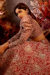 Mrunalini Rao_Red Raw Silk And Organza Rosette Handcrafted Bridal Lehenga Set  _at_Aza_Fashions