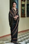 Dressfolk_Black Silk Woven Stripe Kaala Khatta Zari Saree  _Online_at_Aza_Fashions