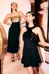 Shop_Kangana Trehan_Black Lycra Metallic Thread Halter Neck Embellished Dress _Online_at_Aza_Fashions