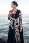 Sahil Kochhar_Black Crepe Embroidered Floral Kanishq Draped Jacket And Dhoti Pant Set  _Online_at_Aza_Fashions