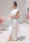 Buy_Monk & Mei_White Georgette Karishma Pre-draped Dhoti Saree Set With Belt _Online_at_Aza_Fashions