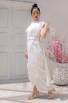 Shop_Monk & Mei_White Georgette Karishma Pre-stitched And Pre-draped Dhoti Saree Set _Online_at_Aza_Fashions