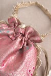 Buy_Amyra_Pink Pearls, Lace Kashi Banarasi Potli Bag 