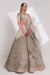 Taisha_Beige Handloom Cotton Organza Crystal Embellished Kalidar Bridal Lehenga Set _Online_at_Aza_Fashions