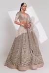 Buy_Taisha_Beige Handloom Cotton Organza Crystal Embellished Kalidar Bridal Lehenga Set _Online_at_Aza_Fashions