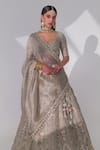 Buy_Taisha_Beige Handloom Cotton Organza Floral Crystal Embellished Bridal Lehenga Set 