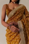 Taisha_Yellow Silk, Velvet Tassels Plunge Neck Skimpy Pure Blouse _Online_at_Aza_Fashions