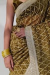 Taisha_Green Saree Pure Handloom Cotton Organza Hand Embroidered With Blouse _Online_at_Aza_Fashions