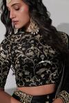 Shop_Taisha_Black Silk Embroidery Round Neck Forest Jaal Blouse _Online_at_Aza_Fashions