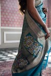 Kasturi Kundal_Blue Pure Silk Floral And Geometric Motifs Chaand Ki Jaali Woven Saree  _Online_at_Aza_Fashions