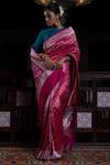 Kasturi Kundal_Fuchsia Pure Silk Floral And Geometric Chaand Ki Jaali Woven Saree  _Online_at_Aza_Fashions