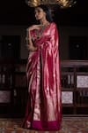 Kasturi Kundal_Fuchsia Pure Silk Geometric Motifs Jhilmil Sitara Banarasi Saree  _Online_at_Aza_Fashions