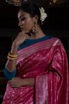 Buy_Kasturi Kundal_Fuchsia Pure Silk Floral And Geometric Chaand Ki Jaali Woven Saree  _Online_at_Aza_Fashions