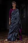 Shop_Kasturi Kundal_Blue Pure Silk Geometric Motifs Akriti Neeli Banarasi Handloom Saree  _Online_at_Aza_Fashions