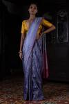 Kasturi Kundal_Blue Pure Silk Floral Motifs Pushp Rekha And Saree_at_Aza_Fashions