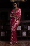 Shop_Kasturi Kundal_Fuchsia Pure Silk Geometric Motifs Jhilmil Sitara Banarasi Saree  _Online_at_Aza_Fashions