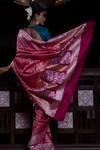 Kasturi Kundal_Fuchsia Pure Silk Floral And Geometric Chaand Ki Jaali Woven Saree  _at_Aza_Fashions