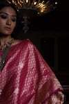 Kasturi Kundal_Fuchsia Pure Silk Geometric Motifs Jhilmil Sitara Banarasi Saree  _at_Aza_Fashions