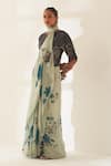 Kasturi Kundal_Blue Printed Goolar Pure Linen Handloom Saree With Unstitched Blouse _Online_at_Aza_Fashions
