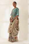 Kasturi Kundal_White Printed Kali Pure Linen Handloom Saree With Unstitched Blouse  _Online_at_Aza_Fashions