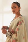 Buy_Kasturi Kundal_Beige Phoolan Pure Linen Handloom Saree With Unstitched Blouse_Online_at_Aza_Fashions