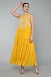 Buy_Keith Gomes_Yellow Georgette Embroidered Beads Round Yoke Tiered Dress _Online_at_Aza_Fashions