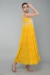 Keith Gomes_Yellow Georgette Embroidered Beads Round Yoke Tiered Dress _at_Aza_Fashions