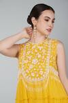 Buy_Keith Gomes_Yellow Georgette Embroidered Beads Round Yoke Tiered Dress 