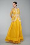 Keith Gomes_Yellow Georgette, Organza Beads, Embroidered Mustard Peplum Top And Skirt Set _Online_at_Aza_Fashions