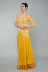 Buy_Keith Gomes_Yellow Georgette, Organza Beads, Embroidered Mustard Peplum Top And Skirt Set _Online_at_Aza_Fashions