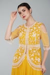 Shop_Keith Gomes_Yellow Georgette, Organza Beads, Embroidered Mustard Peplum Top And Skirt Set _Online_at_Aza_Fashions
