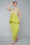 Keith Gomes_Yellow Chiffon Embellished Sequin V Neck Top Dhoti Set _Online_at_Aza_Fashions