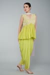 Buy_Keith Gomes_Yellow Chiffon Embellished Sequin V Neck Top Dhoti Set _Online_at_Aza_Fashions