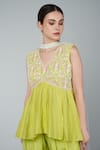 Shop_Keith Gomes_Yellow Chiffon Embellished Sequin V Neck Top Dhoti Set _Online_at_Aza_Fashions