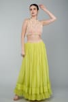 Keith Gomes_Yellow Georgette Embellished Beads Round Sequin Crop Top Skirt Set _Online_at_Aza_Fashions