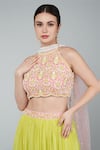 Shop_Keith Gomes_Yellow Georgette Embellished Beads Round Sequin Crop Top Skirt Set _Online_at_Aza_Fashions