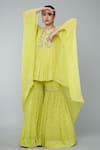 Shop_Keith Gomes_Yellow Chiffon, Crepe, Georgette Beads Round Embellished Tunic And Gharara Set _Online_at_Aza_Fashions