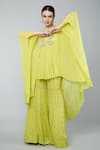 Keith Gomes_Yellow Chiffon, Crepe, Georgette Beads Round Embellished Tunic And Gharara Set _at_Aza_Fashions