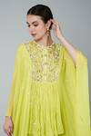Shop_Keith Gomes_Yellow Chiffon, Crepe, Georgette Beads Round Embellished Tunic And Gharara Set 