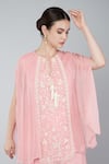 Shop_Keith Gomes_Pink Georgette Sequins Round Neck Embellished Cape Tunic And Palazzo Set _at_Aza_Fashions