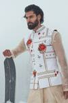 Sahil Kochhar_White Pure Matka Silk Embroidered Floral Pattern Nehru Jacket _Online_at_Aza_Fashions
