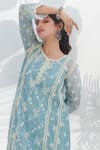 Shop_Mulmul_Blue 100% Pure Mulmul Embroidered Floral Round Keri Kurta With Pant _Online_at_Aza_Fashions