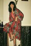 Khushbu Rathod Label_Red Crepe Silk Printed Feathers Bustier  Tube Neck Kaftan With _at_Aza_Fashions